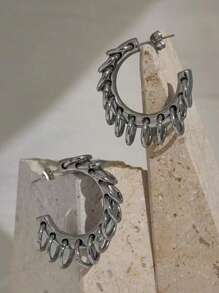 Fashion New Chain Tassel Hoop Earrings Stainless Steel Hoop Earrings For Women Punk Cool Double Tones Stainless Steel Chunky Jewelry Accessory