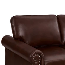 Classic Living Room Sofa Loveseat Sofa Couch With Armrest And Wood Legs, Upholstered PU Leather Sofa With Silver Nails Decoration, Mid Century Modern Sofas Couches For Bedroom Office - 酒紅色 - 查看 7