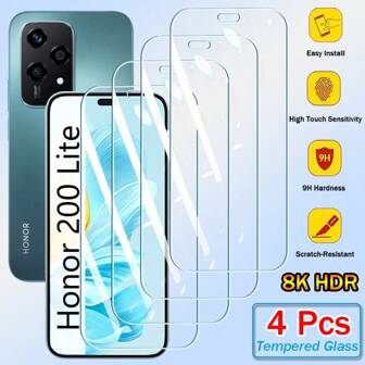 4 piezas Protector de pantalla de vidrio templado 9H 2.5D compatible con Huawei Honor 400 Lite Pro 300 200 90 70 Lite Smart X6c X7c X9c X8 X8a X8b X8c X7 X7a X7b X7c X6 X6s X6a X6b X5 X5b Plus, película protectora de vidrio clara, a prueba de agua, a prueba de golpes, resistente a caídas, resistente a arañazos, antihuellas dactilares, cobertura completa