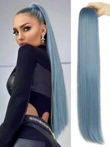 马尾辫接发 抽绳长直假马尾 天然柔软夹式接发 合成耐热假发 30 英寸 黑色 - 彩色 - 查看 11