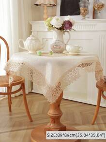 Exquisite Jacquard Satin Fabric Splicing With Delicate Water-Soluble Lace Edge Tablecloth, Kitchen Essential Square/Rectangular Table Cover, Home Decor, Festival Decor, Indoor/Outdoor, Party/Wedding Tablecloth, 1pc