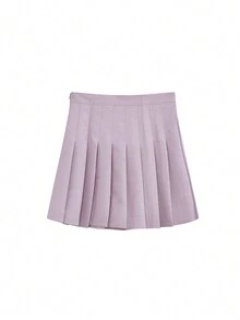 Casual Versatile Solid Color Pleated A-Line Skirt - Purple - View 3