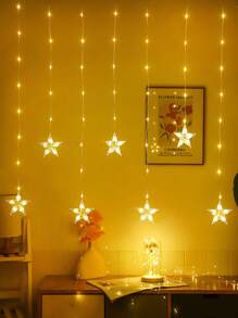 1条2米82LED可爱窗帘装饰星形串灯，电池供电星形仙女串灯，室内卧室墙面装饰串灯，婚礼派对节日装饰串灯，婴儿房装饰星形灯 - 透明 - 查看 2