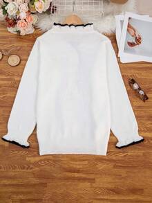 Plus Size Mulheres Babados Bainha Contraste Cor V-Neck Casual Pullover Sweater