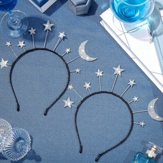 1pc Yinder Star & Moon Party Celebration Headdress, Fashion Hair Accessories For Women, Wedding Princess Costume, Party Photos Prop, Festival Decorative Hairpiece
