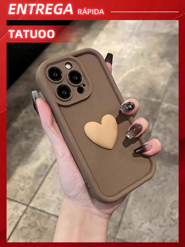 1 Peça Capa De Silicone Para Celular 3D Love Solid Colour, Estojo Macio De TPU à Prova De Quedas e De Impressões Digitais, Compatível Com iPhone16 ProMax/16Pro/16Plus/16/15/14/13/12/11 e SamsungA55/A54/A34/A15/A14/S24Ultra/S23Ultra