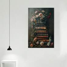 Elegant Abstract Blue And Golden Flower Wall Art, Wooden Framed   Long Petal Floral Decor For Living Room, Home, Christmas, Birthday, Bachelorette, Graduation, Back To School