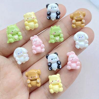 10/20/30/50pcs Cute Mini Cartoon Animal Nail Decorations - Dinosaur, Puppy, Rabbit, Panda Patterns, DIY Manicure & Salon Use, Unscented Nail Art Accessories - Random Mix
