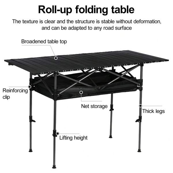 Adjustable Height Camping Table, Folding Portable Outdoor Table With Large Storage Organizer And Carrying Bag, Collapsible Picnic Table 47" (L) X 21"(W)