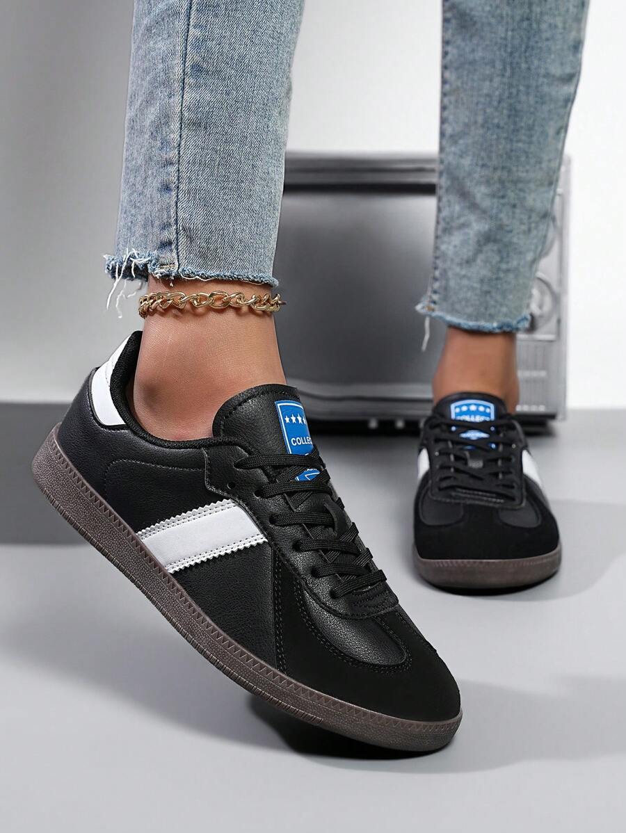 Zapatos casuales de estilo alemán original para mujer, zapatillas deportivas de caña baja, nuevo estilo de primavera/verano, tallas del 35 al 45, estilos de para estudiantes y parejas, adecuados para el trabajo y el transporte, tamaños extra grandes disponibles - Negro - Ver 1