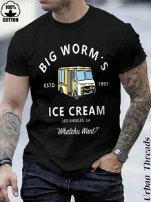 Camiseta Urban Threads para hombres de algodón puro con diseño retro del camión de helados "Whatchu Want? de Big Worm's Ice Cream", camiseta de Navidad de algodón pesado de 220g (1 pieza)