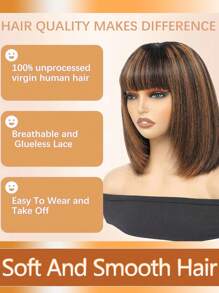 باروكة شعر بشري قصيرة مستقيمة ذات لمسة تبريز ، باروكة مصنوعة بالكامل بآلة والأشعة المسامية مفترش الجبين للنساء بكثافة 150 ، باروكة استعمال لحظي لارتدائه