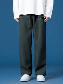 Men's Casual Waffle Texture Straight Leg Thick Trousers, Spring/Summer - Dark Grey - View 4