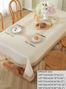 Exquisite Jacquard Satin Fabric Splicing With Delicate Water-Soluble Lace Edge Tablecloth, Kitchen Essential Square/Rectangular Table Cover, Home Decor, Festival Decor, Indoor/Outdoor, Party/Wedding Tablecloth, 1pc