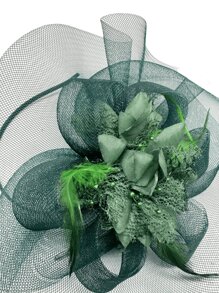 1 件深绿色女式迷人茶会帽 20 年代 50 年代婚礼鸡尾酒花朵网眼发夹 适合狂欢节