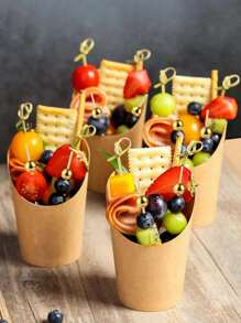 250pcs/50 Pcs -Charcuterie Cups With Skewers, 12 Oz PaperSnack Appetizer Cups With Cocktail Picks, French FryHolder Brown Kraft, Disposable Popcorn BoxesCones, Party Board Favor(50 Cups + 200 Sticks)