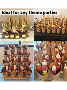 250pcs/50 Pcs -Charcuterie Cups With Skewers, 12 Oz PaperSnack Appetizer Cups With Cocktail Picks, French FryHolder Brown Kraft, Disposable Popcorn BoxesCones, Party Board Favor(50 Cups + 200 Sticks)