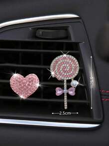 2pcs/Set Rhinestone Heart & Lollipop Shaped Car Air Vent Decoration Clips, No Fragrance - one-size - View 2