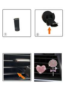2pcs/Set Rhinestone Heart & Lollipop Shaped Car Air Vent Decoration Clips, No Fragrance - one-size - View 5