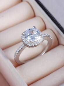 1pc Elegant Multi-Color Square Band Design Round CZ Stone Ring, Versatile Men Women Engagement Wedding Ring, Valentine's Day Gift,Mom,Mother,Mother's Day,Gift