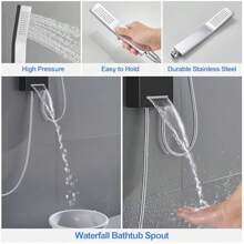 Shower Panel Tower System Without Tap And Battery 5-Function Shower Column With LED Temperature Display Rainfall Shower Body Jets Hand Shower Bathtub Spout Stainless Steel 304 Black - WithoutTap-Black-LEDtempdisplay - View 4