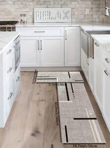 1件简约浅灰色和黑色线条图案厨房地垫，防滑，适用于房间装饰、客厅、浴室、卧室地毯、门垫、区域地毯和户外地毯，采用聚酯纤维制成，易于清洁且可机洗，适合所有季节和节假日。 - 淺灰色 - 查看 5