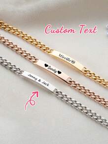 1pc Custom Personalized Stainless Steel Bracelet, Couple Bracelet, Coordinate Men Women Bracelet, Valentine's Day Gift For Couples, Unisex Bracelet, Personalized Motto Bracelet, Couples Gift, For Anniversaries Junior High School Students, Middle School Students, High School Senior High School Students, College Students, University Students, Freshman, Sophomore, Underclassmen