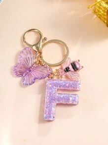 1pc Creative Alphabet Keychain With 26 English Letters & Bee, Kids Backpack Accessories, Gift For Girls - Purple - View 14