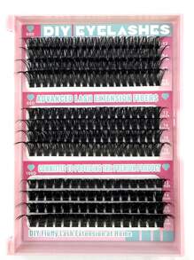 HBZGTLAD 12 paires de faux cils 60+80+100D thermo-soudés, 216 amas de cils segmentés à courbure C/D, cils fins de 0,07 mm, cils en fourrure de vison thermo-soudés de longueur mixte 12-18 mm, cils individuels frisés 3D à la russe, cils noirs de maquillage