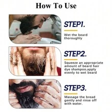 男士黑色胡须和染发洗发水 - 16.91 盎司，半永久性染发洗发水二合一护理染发剂，遮盖灰色胡须和头发 - 黑色 - 查看 3