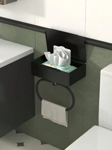 1 pieza Toallero de hotel, Portarrollos de toallas públicas, Estante de almacenamiento de toallitas húmedas, Percha para toallas de mano, Estante de almacenamiento montado en la pared, Adecuado para baño y escena de baño - Negro - Ver 9