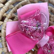 1  Peça Do Laço presilhas de cabelo para meninas, grampos de cabelo de fita de gorgorão em cores variadas, presilhas de jacaré transparentes com estrelas e lantejoulas em seu interior, Doces acessórios de cabelo para crianças e adolescentes - Rosa Bebê - Visão 4