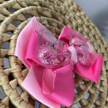 1  Peça Do Laço presilhas de cabelo para meninas, grampos de cabelo de fita de gorgorão em cores variadas, presilhas de jacaré transparentes com estrelas e lantejoulas em seu interior, Doces acessórios de cabelo para crianças e adolescentes - Rosa Bebê - Visão 3