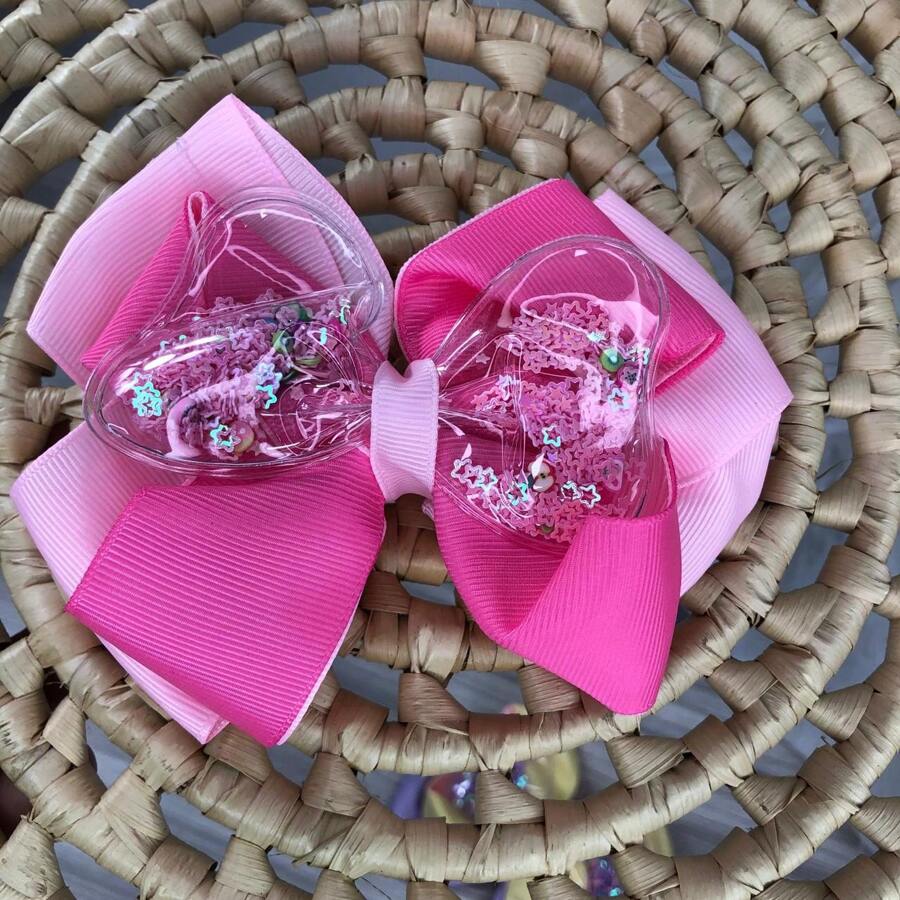 1 Peça Do Laço presilhas de cabelo para meninas, grampos de cabelo de fita de gorgorão em cores variadas, presilhas de jacaré transparentes com estrelas e lantejoulas em seu interior, Doces acessórios de cabelo para crianças e adolescentes - Rosa Bebê - Visão 1
