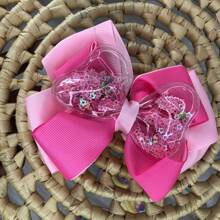 1  Peça Do Laço presilhas de cabelo para meninas, grampos de cabelo de fita de gorgorão em cores variadas, presilhas de jacaré transparentes com estrelas e lantejoulas em seu interior, Doces acessórios de cabelo para crianças e adolescentes - Rosa Bebê - Visão 2