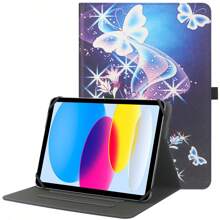 Funda universal para tablet de 9", 9.7", 10.1", 10.2", 10.5", 10.9", 11", Cubierta protectora tipo folio con soporte para tablet de 9 a 11 pulgadas, funda para tablet con bolsillo para lápiz compatible con iPad y otras tabletas - mariposa morada - Ver 1
