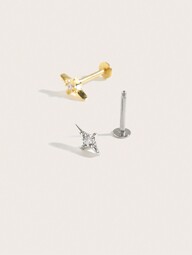 1 pièce Boucles d'oreilles à clous en forme d'étoile à 4 branches en acier inoxydable avec diamants, convenant pour le port quotidien des femmes