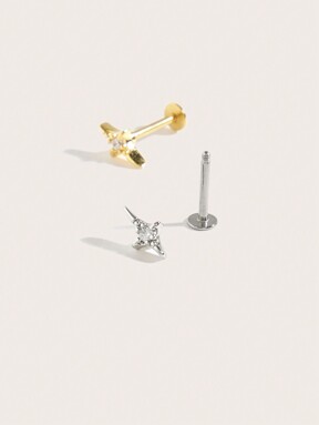 1 pièce Boucles d'oreilles à clous en forme d'étoile à 4 branches en acier inoxydable avec diamants, convenant pour le port quotidien des femmes