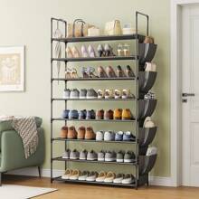 Superlele 8 Tier Shoe Organizer, 33.3in Wide X 11.2in Deep X 55.7in Tall, Black Metal And Plastic Shoe Rack, Holds Up To 32-40 Pairs Of Shoes