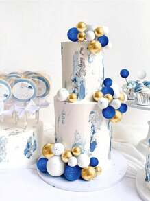32 piezas Decoraciones de bolas de pastel coloridas, decoraciones de bolas de espuma para hornear DIY, serie de bolas de espuma azul, púrpura, verde o rosa, adecuadas para decoraciones de pasteles de cumpleaños, bodas, baby shower, bautizos, Día de la Madre y decoraciones de pasteles para hombres (Múltiples Colores)