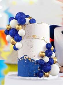 32 piezas Decoraciones de bolas de pastel coloridas, decoraciones de bolas de espuma para hornear DIY, serie de bolas de espuma azul, púrpura, verde o rosa, adecuadas para decoraciones de pasteles de cumpleaños, bodas, baby shower, bautizos, Día de la Madre y decoraciones de pasteles para hombres (Múltiples Colores)