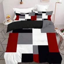 3pcs Red Black And Grey Plaid Pattern Duvet Cover Set (1*Duvet Cover + 2*Pillowcases,Without Core), Fashionable Pattern Bedding Room Decoration, Soft And Comfortable Bedding Set