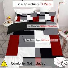 3pcs Red Black And Grey Plaid Pattern Duvet Cover Set (1*Duvet Cover + 2*Pillowcases,Without Core), Fashionable Pattern Bedding Room Decoration, Soft And Comfortable Bedding Set