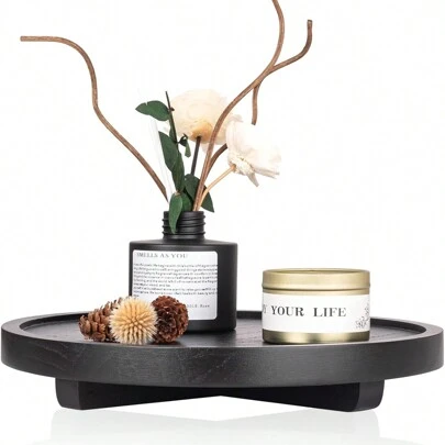 1pc Round Decorative Tray, Wood Bathroom Counter Organizer Farmhouse Kitchen Decor Wooden Riser For Soap Dish, Perfume, Candle, Sponge, 9inch Home Bathroom Decor Bathroom Organizer Fall Decor Back To School