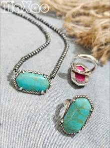 Vintage European & American Bohemian Style Turquoise Necklace For Women, Suitable For Party, Travel, Gift For Festivals & Anniversaries. Please Share Photo Review If You Like The Product.
