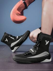 Men's Competitive Sports Shoes, Round Toe Lace-Up Mesh Breathable Men's Wrestling Shoes, Non-Slip Soft Bottom Comfortable Boxing Shoes, Dedicated For Indoor Adult Training, Men Sneakers - Black - View 3