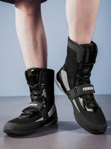 Men's Competitive Sports Shoes, Round Toe Lace-Up Mesh Breathable Men's Wrestling Shoes, Non-Slip Soft Bottom Comfortable Boxing Shoes, Dedicated For Indoor Adult Training, Men Sneakers - Black - View 8