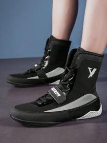 Men's Competitive Sports Shoes, Round Toe Lace-Up Mesh Breathable Men's Wrestling Shoes, Non-Slip Soft Bottom Comfortable Boxing Shoes, Dedicated For Indoor Adult Training, Men Sneakers - Black - View 4