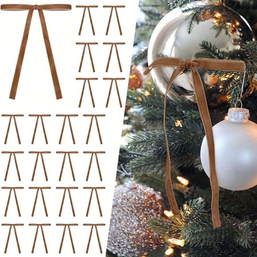 12/24 Pcs Velvet Christmas Bows For Christmas Tree Rustic Crafts Gift Bows Vintage Velvet Ribbon Bows For Xmas Home Outdoor Indoor Valentines