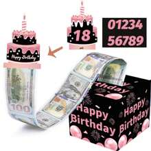 FZZ Pink Birthday Theme Piggy Bank Cartoon Design Money Box Surprise Cash Dispenser Box, Birthday Party Holiday Gift Valentine Day